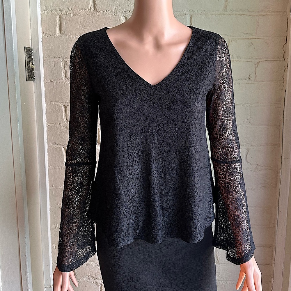 Emmalee size small black lace blouse top with statement sleeves